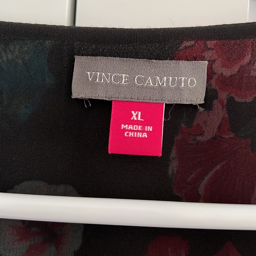 Vince Camuto Black Blouse with Graphic Floral and Long Bell Sleeves - Picture 2 of 6